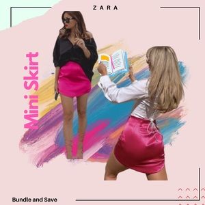 ZARA Pink Fuchsia Satin Effect Mini Skirt NWT XSmall